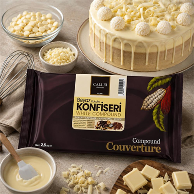 Callei Chocolate Beyaz Konfiseri Kokolin Blok 2,5 kg - Pasta, Tatlı ve Dekor Kaplamaları için Yoğun Beyaz Kokolin