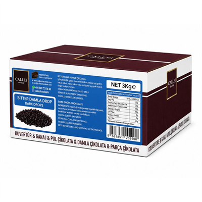 Callei Chocolate Bitter Damla Çikolata 3 KG – Pasta, Kurabiye ve Profesyonel Tatlı Tarifleri İçin Yoğun Bitter Çikolata