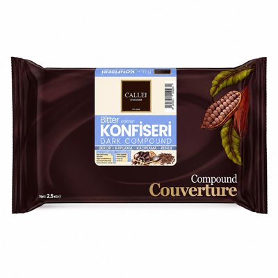 Callei Chocolate Bitter Konfiseri Kokolin Blok 2,5 KG – Pasta, Tatlı ve Profesyonel Çikolata Kaplama İçin Yoğun Aromalı Bitter Kokolin