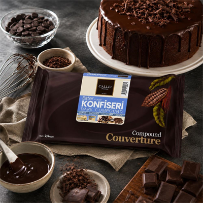 Callei Chocolate Bitter Konfiseri Kokolin Blok 2,5 kg - Pasta, Tatlı ve Profesyonel Çikolata Kaplama için Yoğun Aromalı Bitter Kokolin