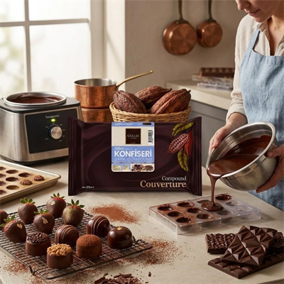 Callei Chocolate Bitter Konfiseri Kokolin Blok 2,5 kg - Pasta, Tatlı ve Profesyonel Çikolata Kaplama için Yoğun Aromalı Bitter Kokolin