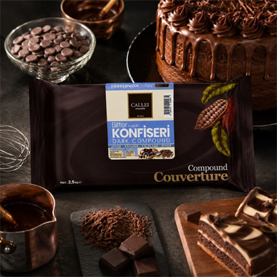 Callei Chocolate Bitter Konfiseri Kokolin Blok 2,5 kg - Pasta, Tatlı ve Profesyonel Çikolata Kaplama için Yoğun Aromalı Bitter Kokolin