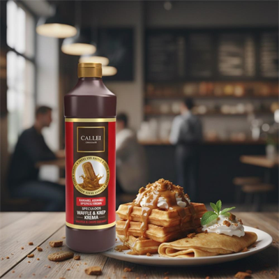 Callei Karamelize Bisküvili Waffle & Pancake Çikolata Sosu 1 Kg – Yoğun Aromalı Tatlı Sosu