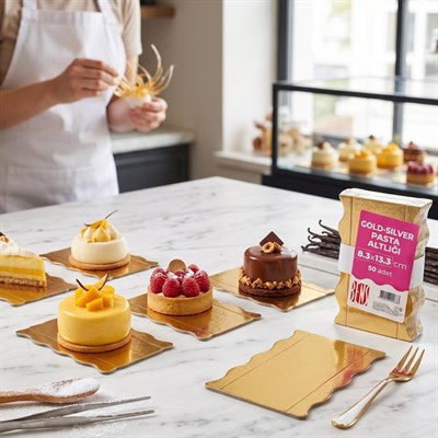 Çift Renkli Malaga Pasta Altlığı 50 Adet Dekoratif Pasta Sunum Kartonu
