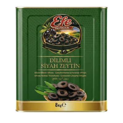 Dilimli Siyah Zeytin 8 Kg – Pizza, Poğaça ve Pastane Ürünleri İçin Hazır Dilim Siyah Zeytin