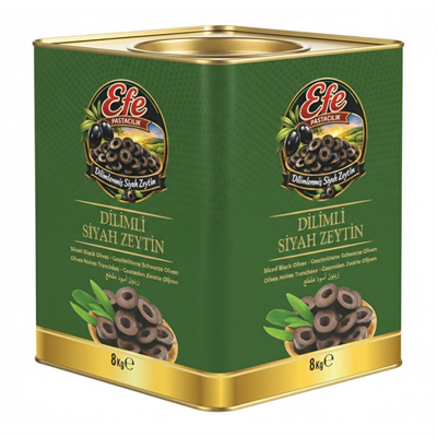 Dilimli Siyah Zeytin 8 Kg – Pizza, Poğaça ve Pastane Ürünleri İçin Hazır Dilim Siyah Zeytin