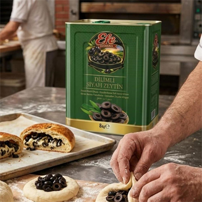 Dilimli Siyah Zeytin 8 Kg – Pizza, Poğaça ve Pastane Ürünleri İçin Hazır Dilim Siyah Zeytin