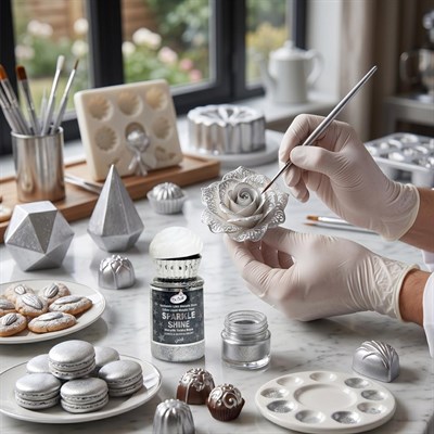 Dr. Gusto Sparkle Sıvı Metalik Boya Gümüş (Silver) Yenilebilir Pasta ve Tatlı Dekor Boyası