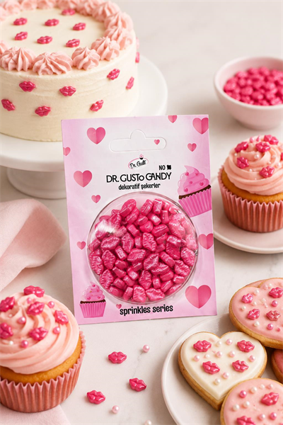 Dr. Gusto Pembe Dudak Şekilli Pasta Süsleme Şekeri