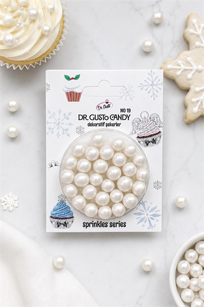 Dr. Gusto 8 mm İnci Beyazı Candy Boncuk Pasta Süsleme Şekeri