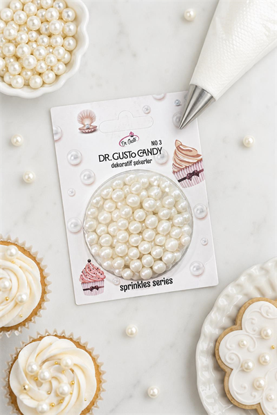 Dr. Gusto 6 mm İnci Beyazı Candy Boncuk Pasta Süsleme Şekeri