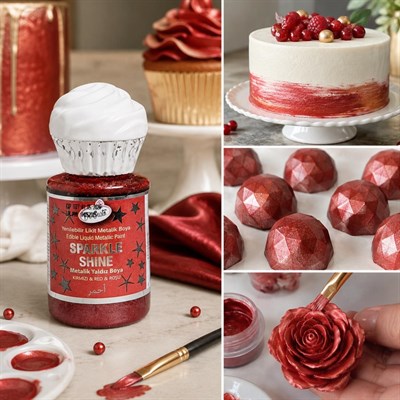 Dr. Gusto Sparkle Sıvı Metalik Boya Kırmızı Yenilebilir Pasta ve Tatlı Dekor Boyası
