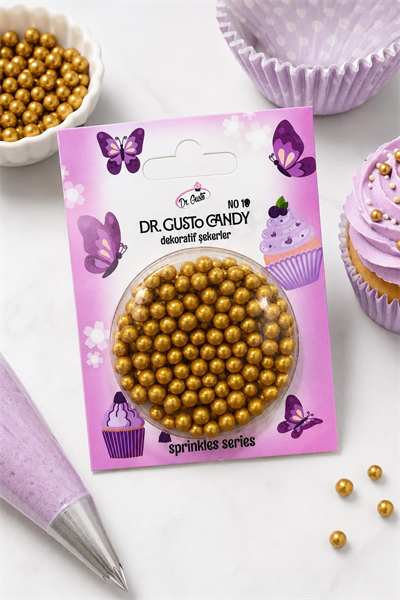 Dr. Gusto 4 mm Candy Altın Boncuk Pasta Süsleme Şekeri – Gold Dekor Şekeri