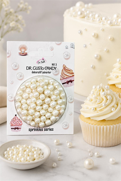 Dr. Gusto 6 mm İnci Beyazı Candy Boncuk Pasta Süsleme Şekeri