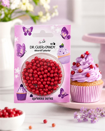 Dr. Gusto 4 mm Kırmızı Candy Boncuk Pasta Süsleme Şekeri