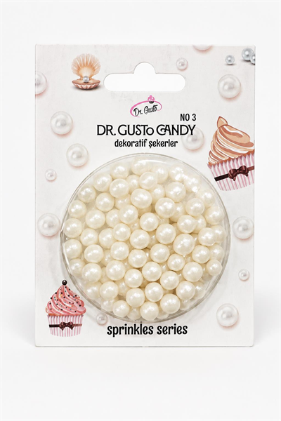 Dr. Gusto 6 mm İnci Beyazı Candy Boncuk Pasta Süsleme Şekeri
