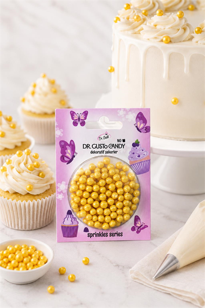Dr. Gusto 4 mm Sarı Boncuk Pasta Süsleme Şekeri