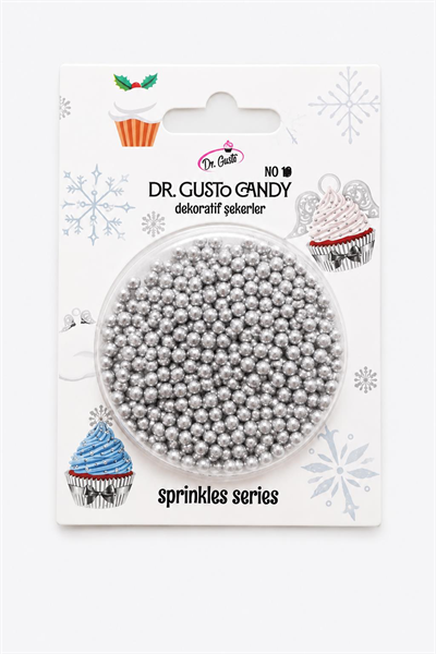 Dr. Gusto 2 mm Gümüş Boncuk Pasta Süsleme Şekeri – Silver Minik Dekor Şekeri