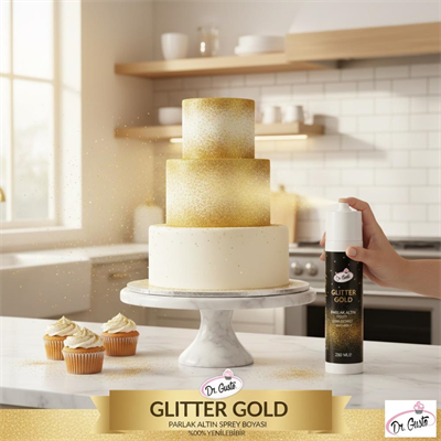 Glitter Sprey Altın Gold Boya 250 ml  – Yenilebilir Simli Pasta Spreyi