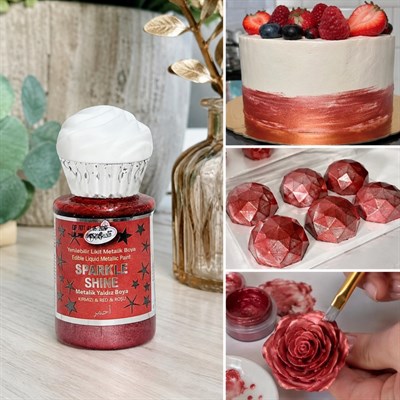 Dr. Gusto Sparkle Sıvı Metalik Boya Kırmızı Yenilebilir Pasta ve Tatlı Dekor Boyası