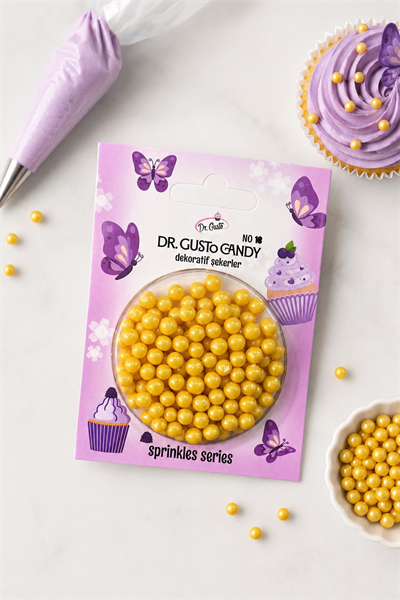 Dr. Gusto 4 mm Sarı Boncuk Pasta Süsleme Şekeri