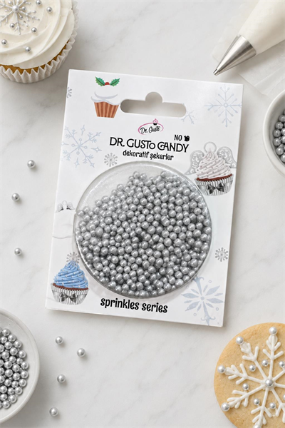 Dr. Gusto 2 mm Gümüş Boncuk Pasta Süsleme Şekeri – Silver Minik Dekor Şekeri