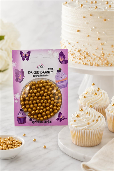 Dr. Gusto 4 mm Candy Altın Boncuk Pasta Süsleme Şekeri – Gold Dekor Şekeri