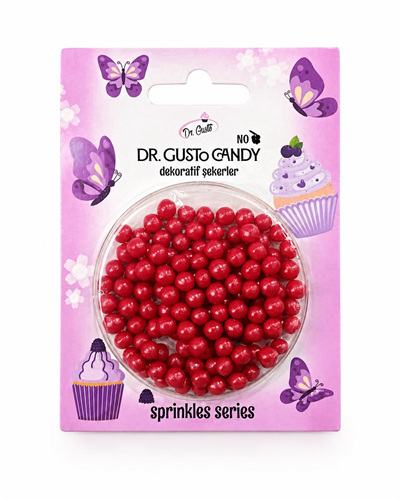 Dr. Gusto 4 mm Kırmızı Candy Boncuk Pasta Süsleme Şekeri