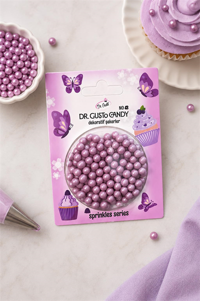 Dr. Gusto 4 mm Mor Boncuk Pasta Süsleme Şekeri