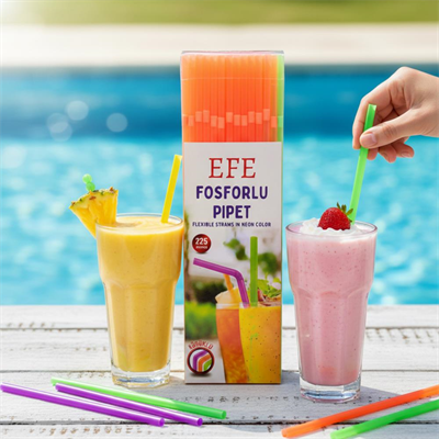 Fosforlu Pipet 24 cm – 225’li Karışık Renk | Kafe Tipi Renkli Uzun Pipet
