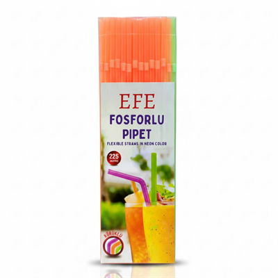 Fosforlu Pipet 24 cm – 225’li Karışık Renk | Kafe Tipi Renkli Uzun Pipet