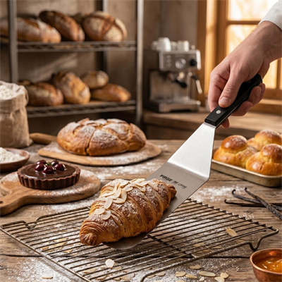 Geniş Kürek Delikli 26 CM Siyah – Servis ve Kızartma Süzgeç Spatulası