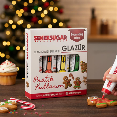 Glazür 4’lü Süsleme Seti 40 g – Beyaz, Kırmızı, Sarı, Yeşil | Pasta ve Kurabiye Dekoru