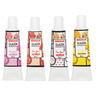 Şeker & Sugar Glazür Tüp 4lü Set 40 gr - Pasta ve Kurabiye Dekor Glaze Seti