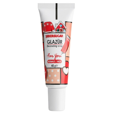 Şeker & Sugar Glazür Tüp Kırmızı 40 gr - Pasta ve Kurabiye Dekor Glaze