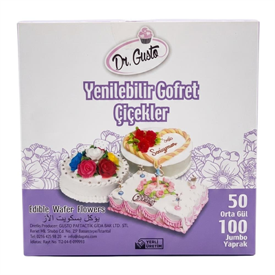 Gofret Gül Orta Boy 50 Adet (100 Yaprak) – Yenilebilir Pasta Süsleme Gülü