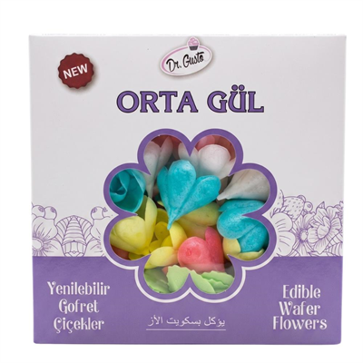 Gofret Gül Orta Boy 50 Adet (100 Yaprak) – Yenilebilir Pasta Süsleme Gülü