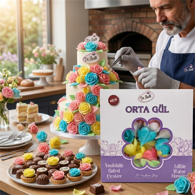 Gofret Gül Orta Boy 50 Adet (100 Yaprak) – Yenilebilir Pasta Süsleme Gülü