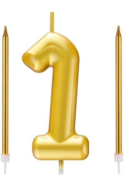 Gold Renkli Rakamlı Doğum Günü Pastası Yaş Mumu – 1 Yaş