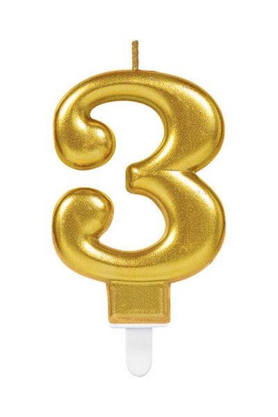 Gold Renkli Rakamlı Doğum Günü Pastası Yaş Mumu – 3 Yaş