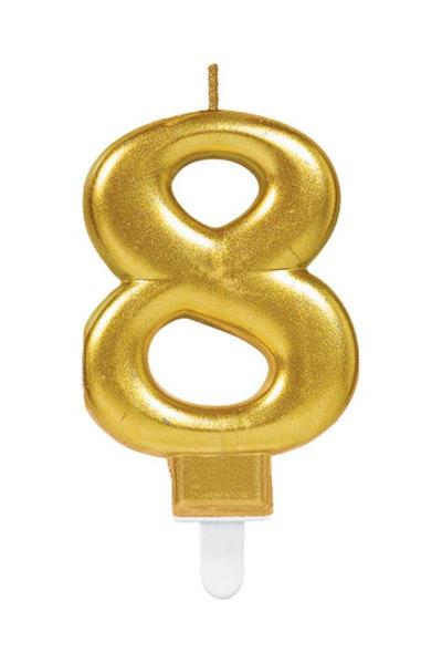 Gold Renkli Rakamlı Doğum Günü Pastası Yaş Mumu – 8 Yaş