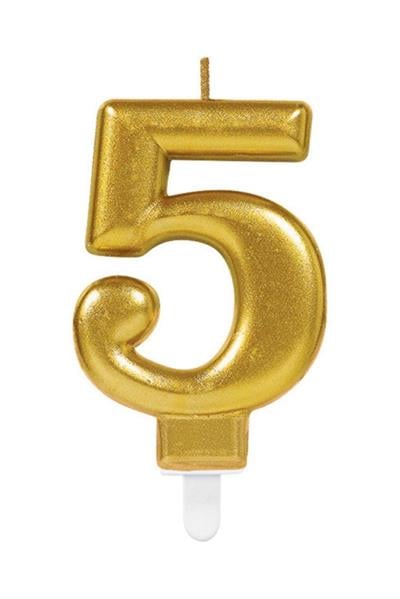Gold Renkli Rakamlı Doğum Günü Pastası Yaş Mumu – 5 Yaş