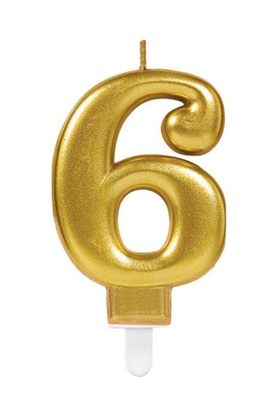 Gold Renkli Rakamlı Doğum Günü Pastası Yaş Mumu – 6 Yaş