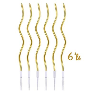 Efe Pastacılık Gold Zikzak Doğum Günü Pastası Mumu 6lı Paket - Dekoratif Pasta ve Parti Süsleme Mumu 15 cm
