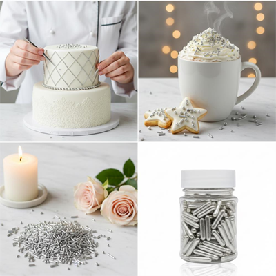 Gümüş Çubuk Süsleme Draje 50 g – Pasta, Cupcake ve Tatlı Süsleme Şekeri
