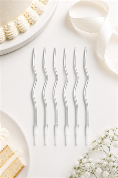 Gümüş Zikzak Doğum Günü Pastası Mumu 6’lı Paket 15 Cm