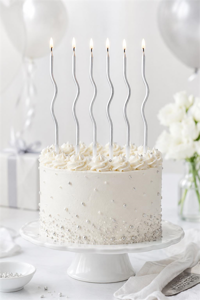 Gümüş Zikzak Doğum Günü Pastası Mumu 6’lı Paket 15 Cm