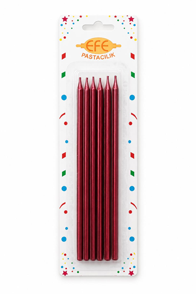 Kırmızı Metalik Uzun Pasta Mumu 20 Cm