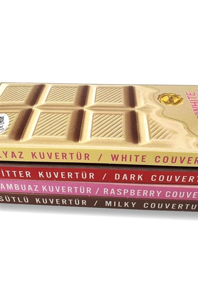 Kuvertür 4 Lü Çikolata / Bitter, Sütlü,beyaz, Frambuaz Çikolatalar 200 Gr. X 4