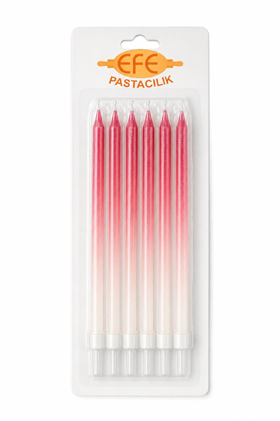 Metalik Beyaz Bordo Uzun Pasta Mumu 17 Cm